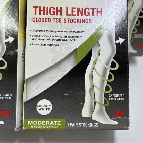 Futuro Anti-Embolism Stockings Unisex M White Thigh Length 541700 Lot Of 5 - Picture 3 of 6